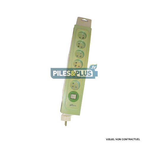 Bloc Multiprise 6 prises secteur + interrupteur - vert