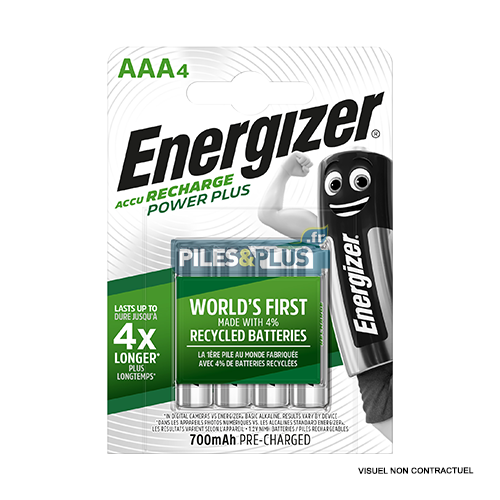 Piles rechargeables AAA préchargées Energizer 700mAh - par 4