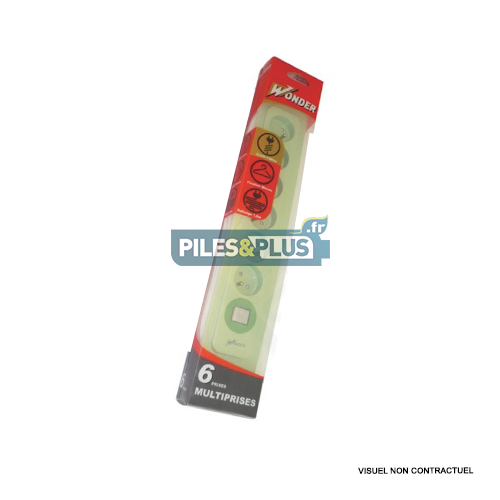 Bloc Multiprise 6 prises secteur + interrupteur - vert