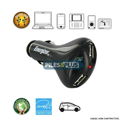 Adaptateur Energizer voiture Allume-cigare - 2 USB en sortie