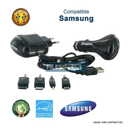 Chargeur Energizer 3 en 1 2USB Allume-cigare pour téléphone Samsung