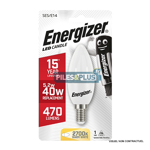 [PO8700] Ampoule LED Flamme E14 470lm 5.2W/40W Energizer BL1