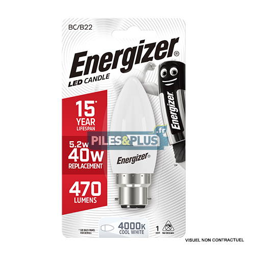 [PO18493] Ampoule LED Flamme B22 470lm 5.2W/40W Energizer BL1