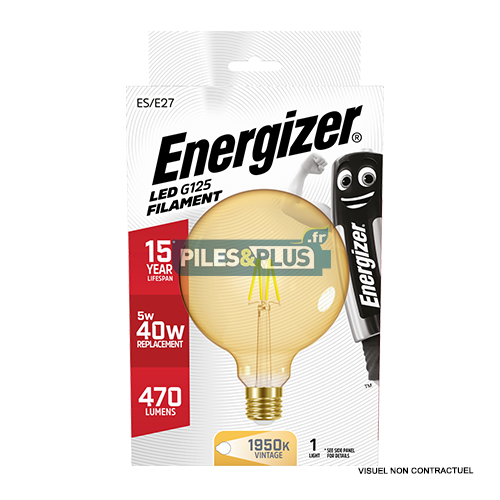 [PO9435] Ampoule LED Globe G125 filament fumé E27 470lm 5W/40W Energizer BL1